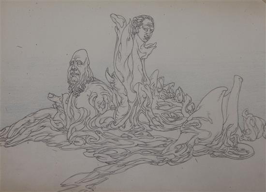 § Austin Osman Spare (1888-1956) Metamorphic forms in rocks 7 x 9.75in. unframed